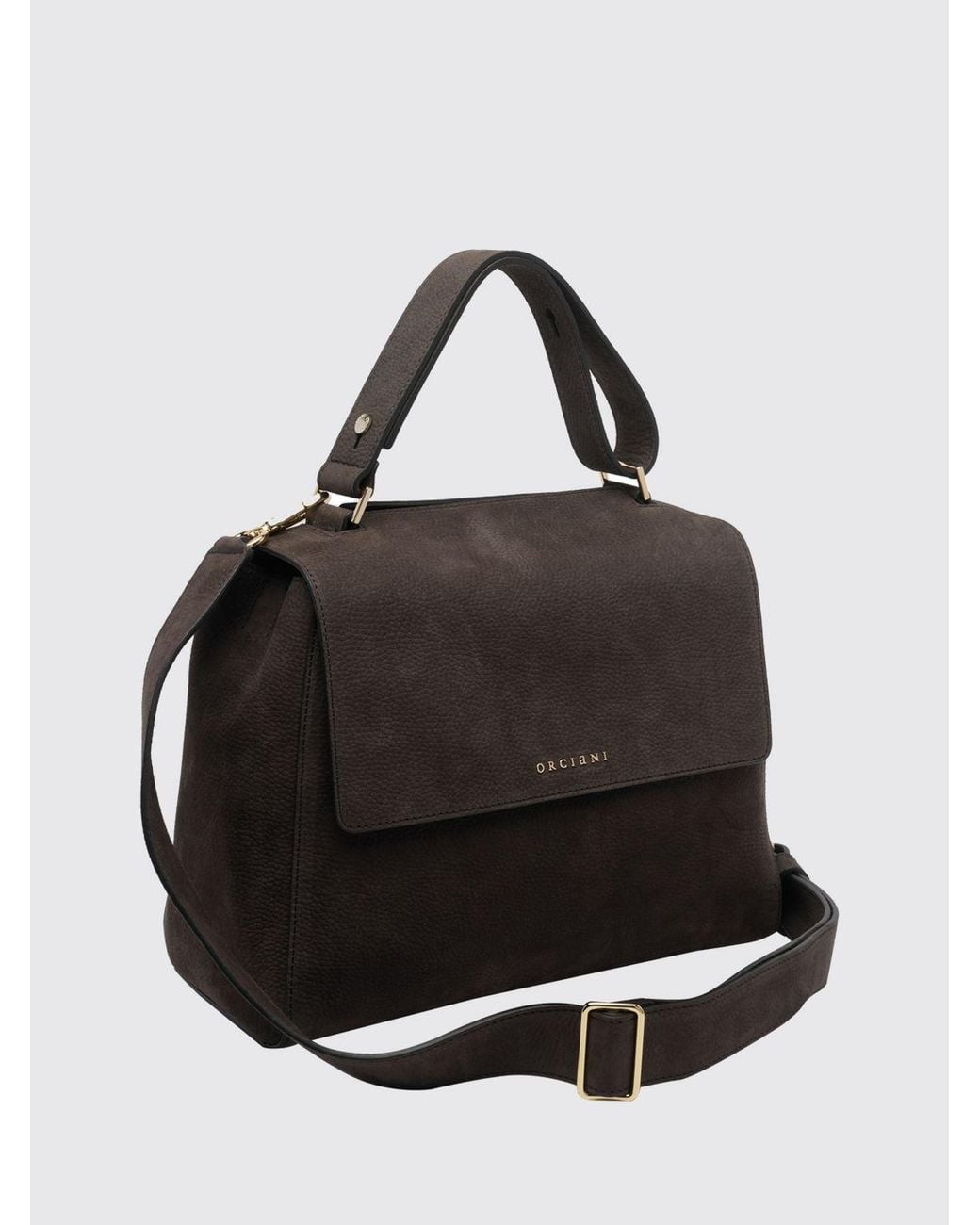 Orciani Black Sveva Hammered Leather Handbag With Adjustable Handle And Strap