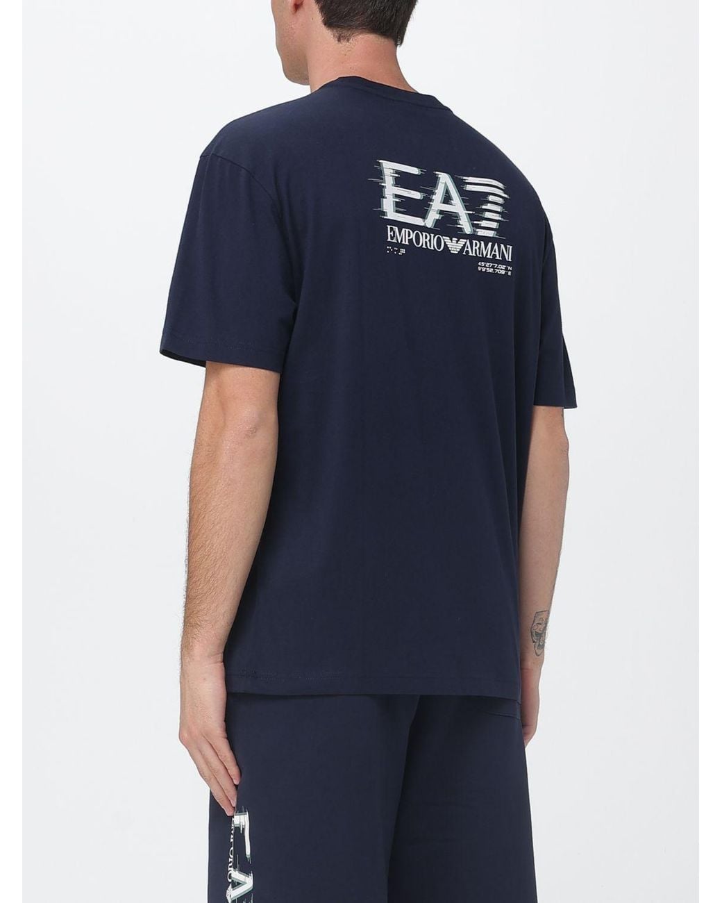 EA7 Blue Cotton T-Shirt With Logo for men