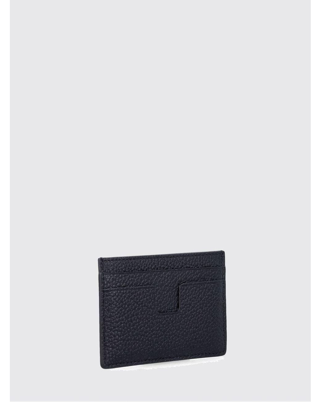 Tom Ford Blue Laminated Logo Hammered Calfskin Card Holder for men