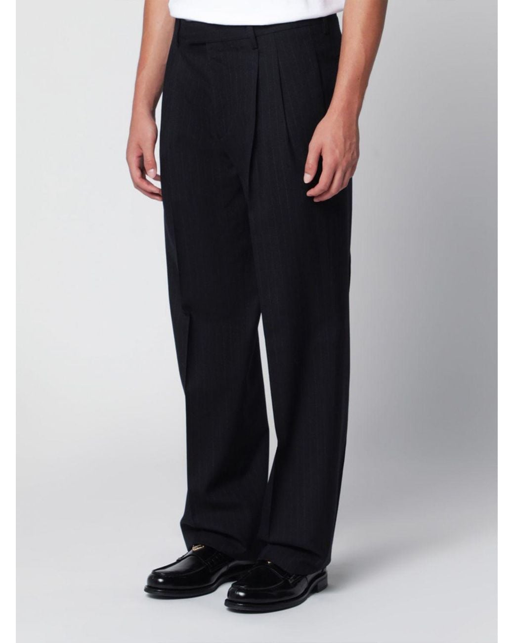 Lardini Blue Pinstriped Virgin Wool Tailored Trousers With A Straight-Leg Cut for men