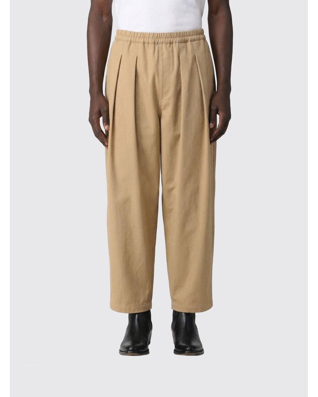 Maison Margiela Natural Cotton Blend Wide Leg Trousers for men