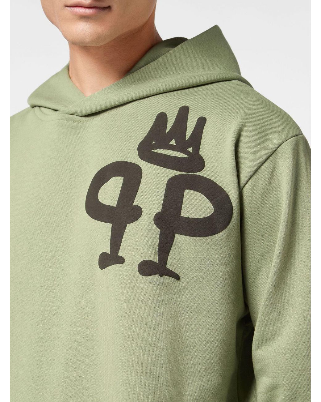 Philipp Plein Green Contrast Logo Cotton Hoodie With Kangaroo Pocket And Dropped Shoulders for men
