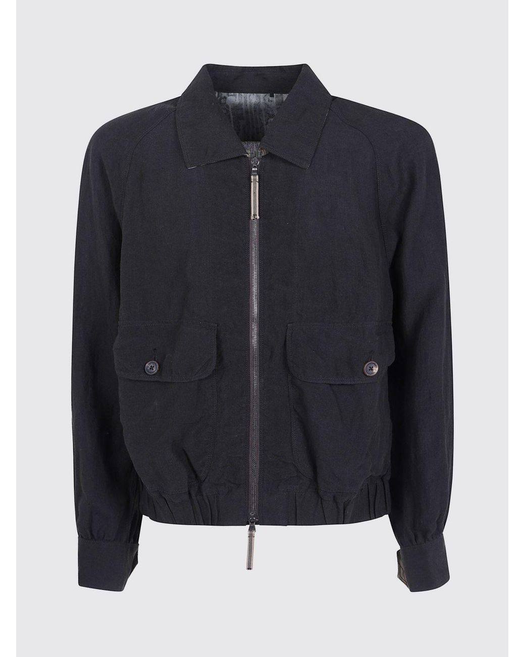 Ziggy Chen Blue Shirt-Style Pure Linen Bomber Jacket With Zip And Patch Pockets for men