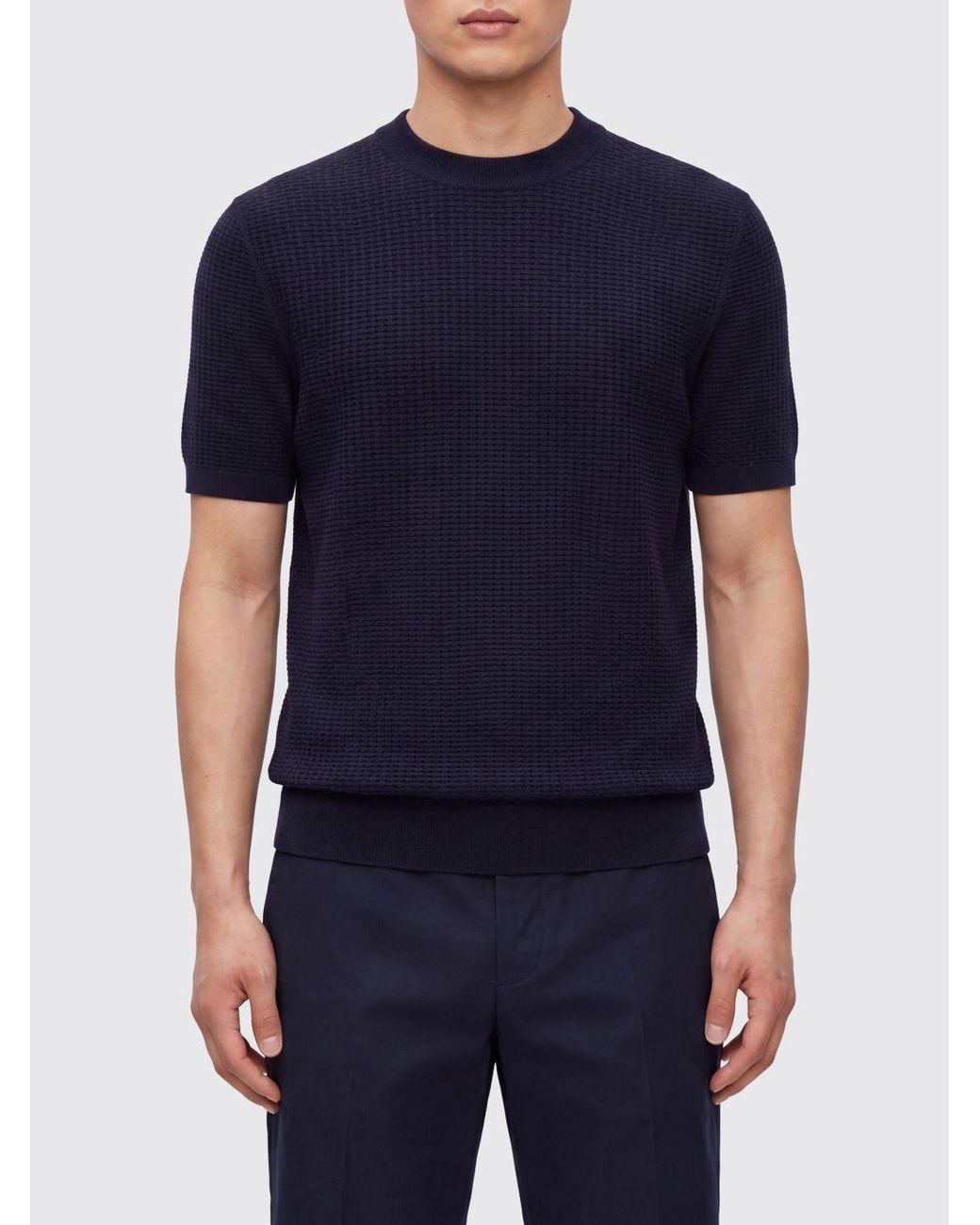 Boss Blue Cotton Crew Neck Sweater for men