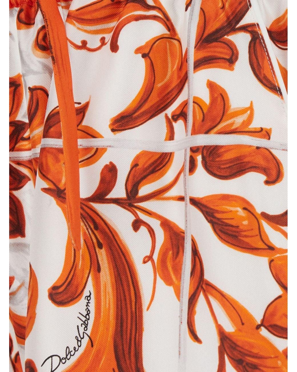 Dolce & Gabbana Red Dolce &Amp Gabbana Cotton Shorts With Majolica Print And High Waist