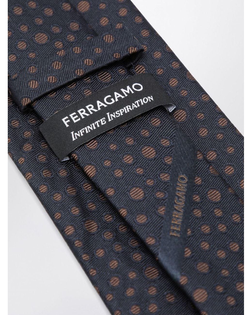 Ferragamo Gray Polka-Dot Pattern Silk Tie With Jacquard Logo for men