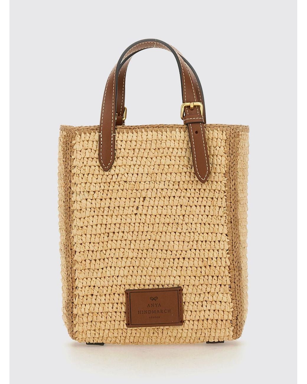 Anya Hindmarch Natural Eyes Raffia Mini Handbag With Graphic Print And Double Handle