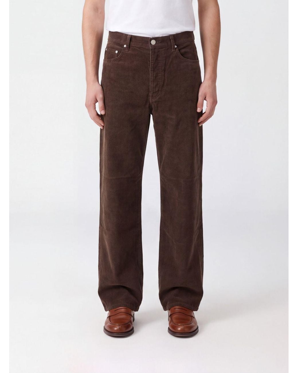 DUNST Brown Wide-Leg Corduroy Trousers With 5-Pocket Design for men