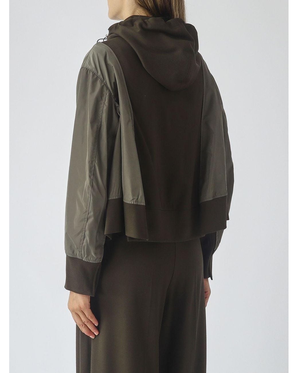 MEIMEIJ Gray Hooded Cropped Nylon Jacket With Zip Closure