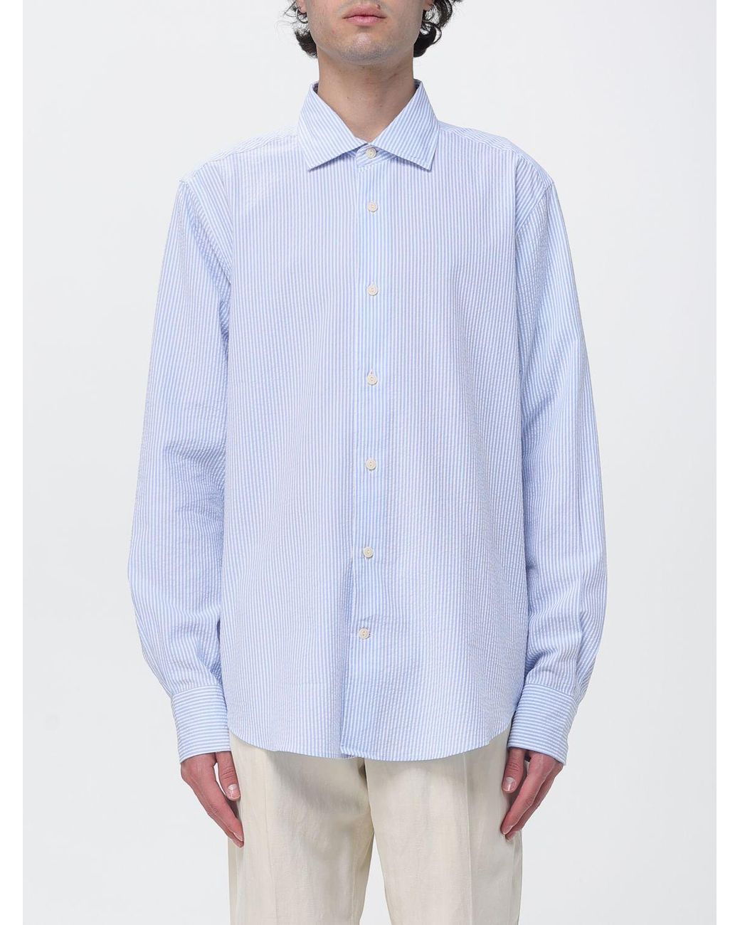 Mc2 Saint Barth White Striped Linen Blend Shirt for men