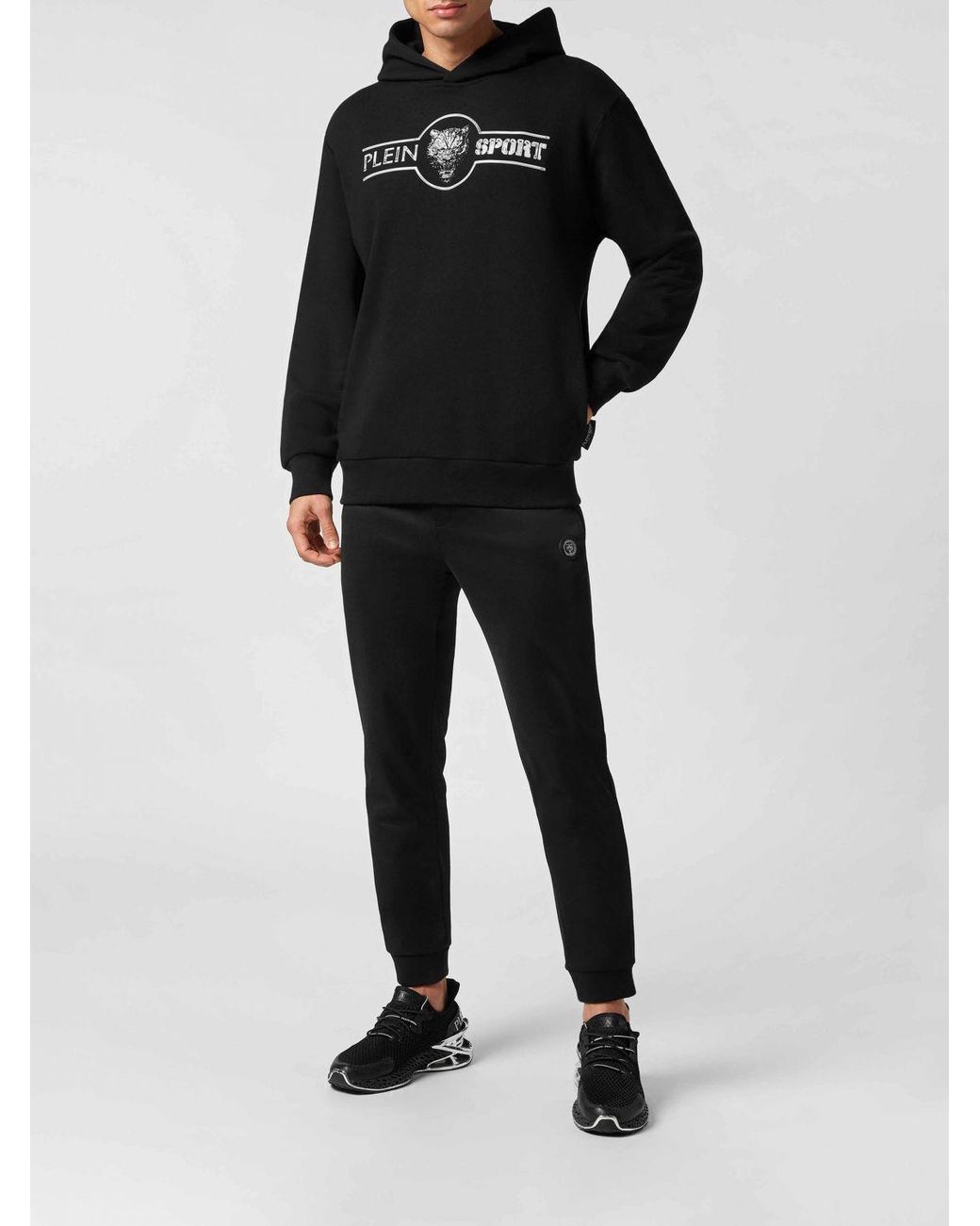 Philipp Plein Black Graphic Print Jersey Hoodie With Dropped Shoulders And Contrast Logo for men
