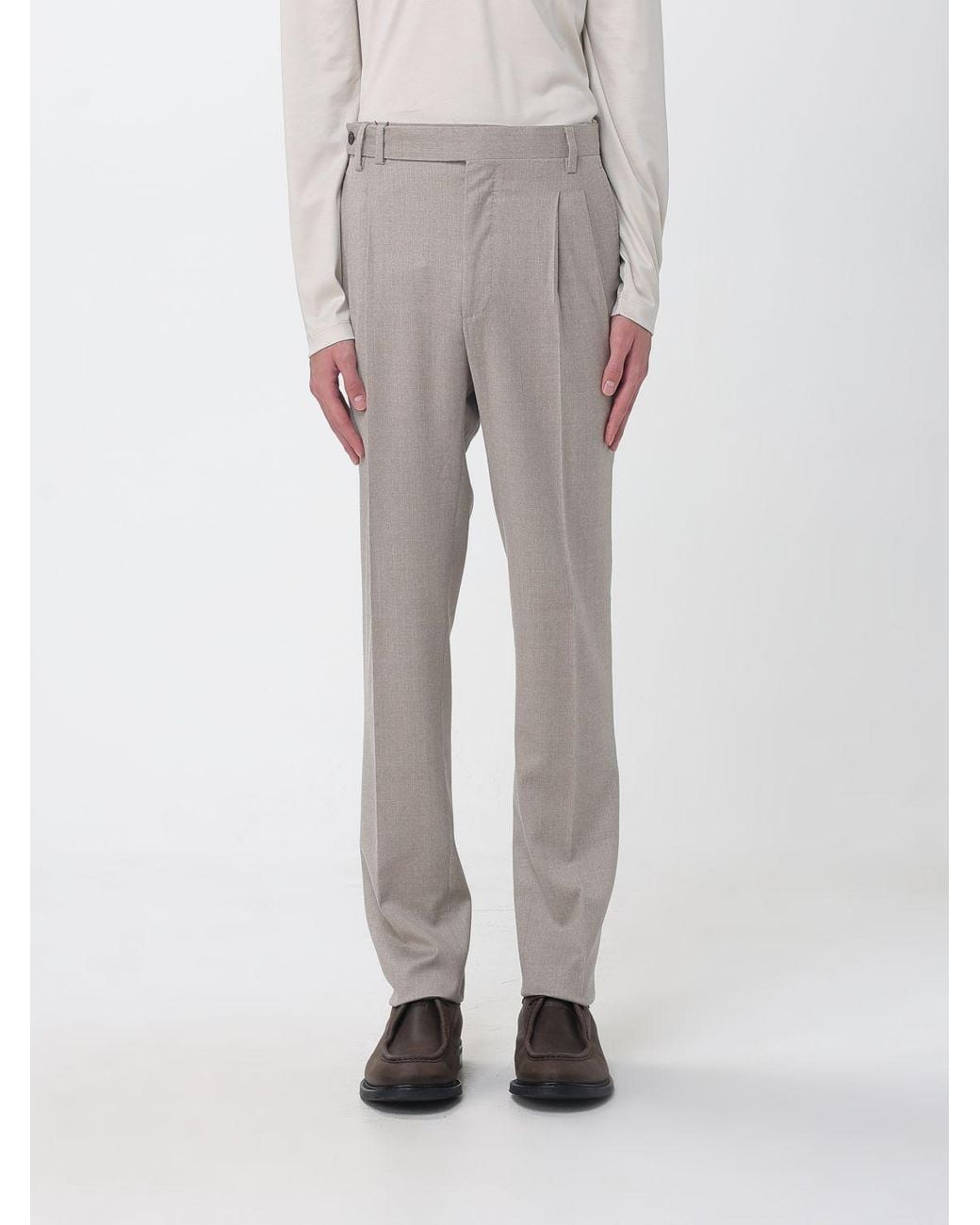 Luciano Barbera Gray Slim Fit Pleated Wool And Cashmere Tailored Trousers for men