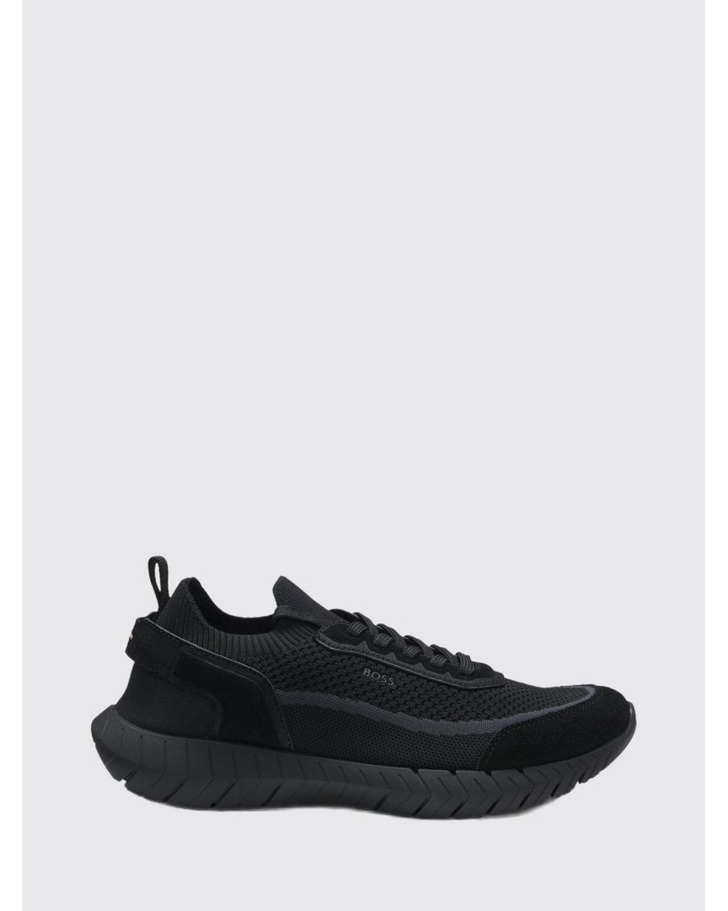 Boss Black Motion Knit And Suede Sneakers With Rubber Sole for men