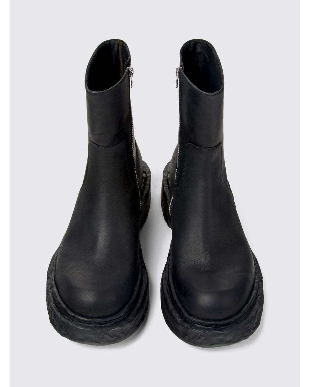 CAMPERLAB Black Vamonos Nubuck Leather Biker Boots With Round Toe And Side Zip for men