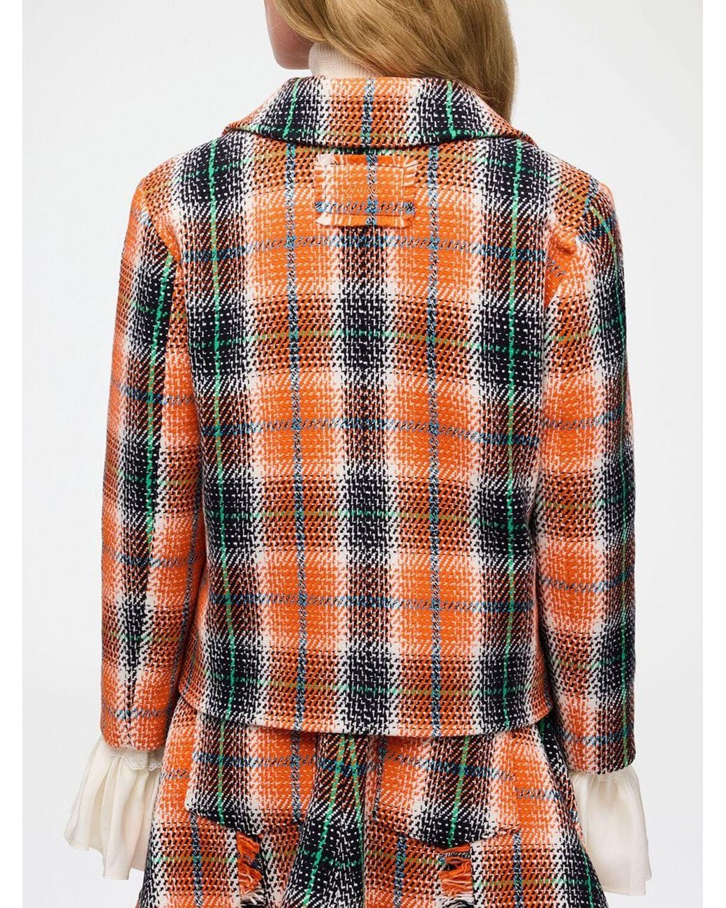 Ganni Red Single-Breasted Tartan Blazer
