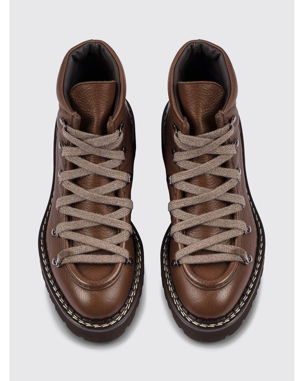 Doucal's Brown Lace-Up Deerskin Combat Boots With Lug Sole