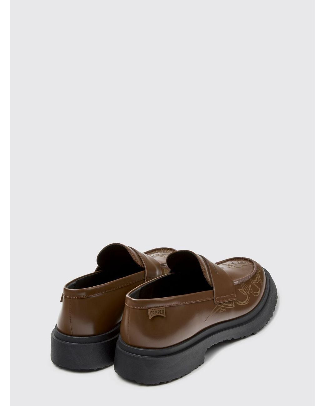 Camper Brown Walden Graphic Print Smooth Leather Loafers With Strap for men