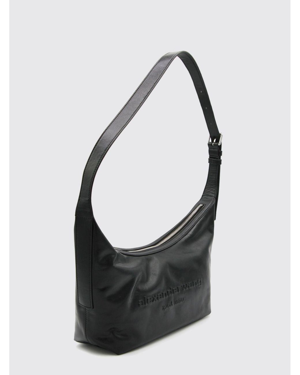 Alexander Wang Black Curved Leather Shoulder Bag With Adjustable Handle