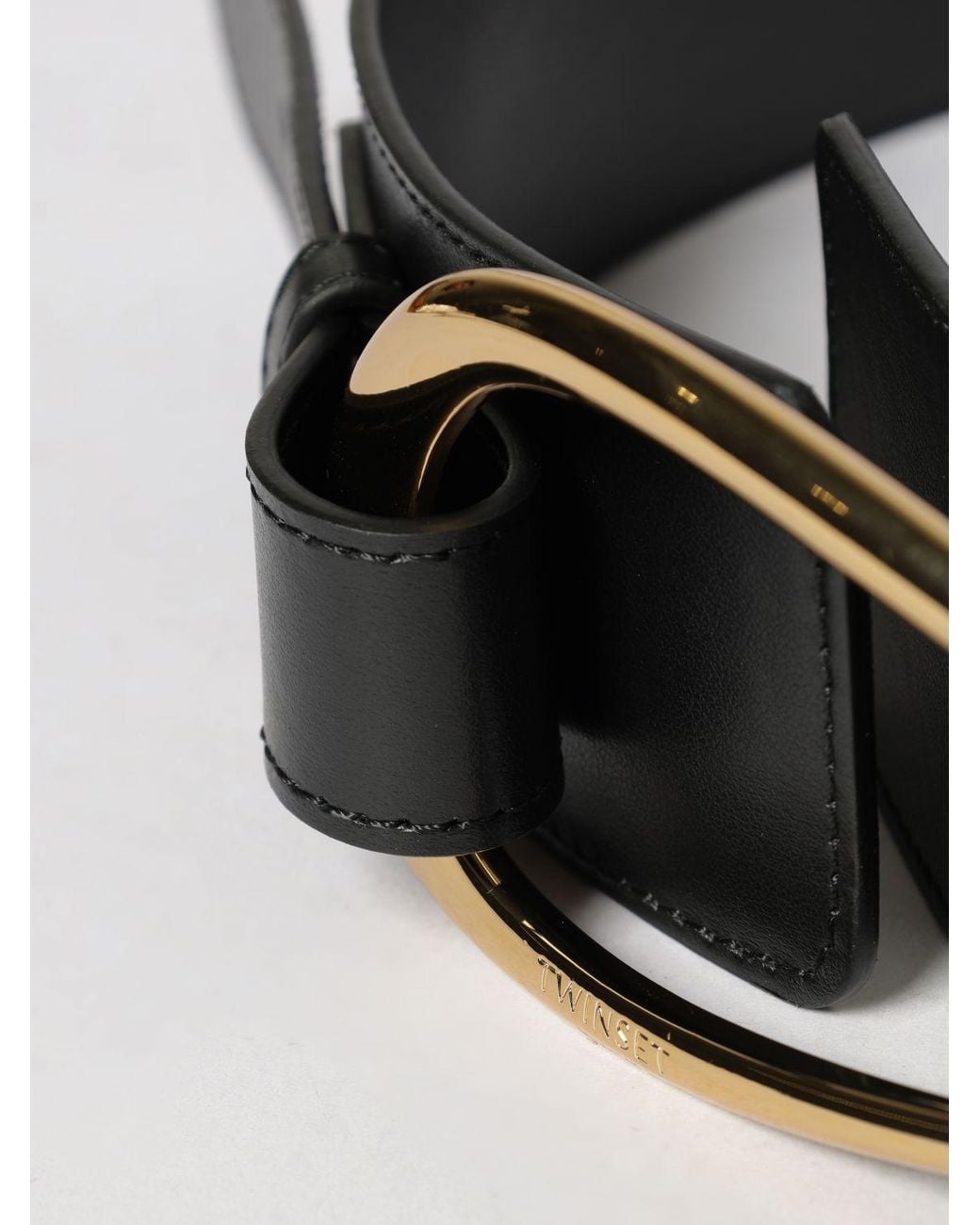 Twinset White High-Waist Leather Belt With Engraved Logo Interlocking Buckle