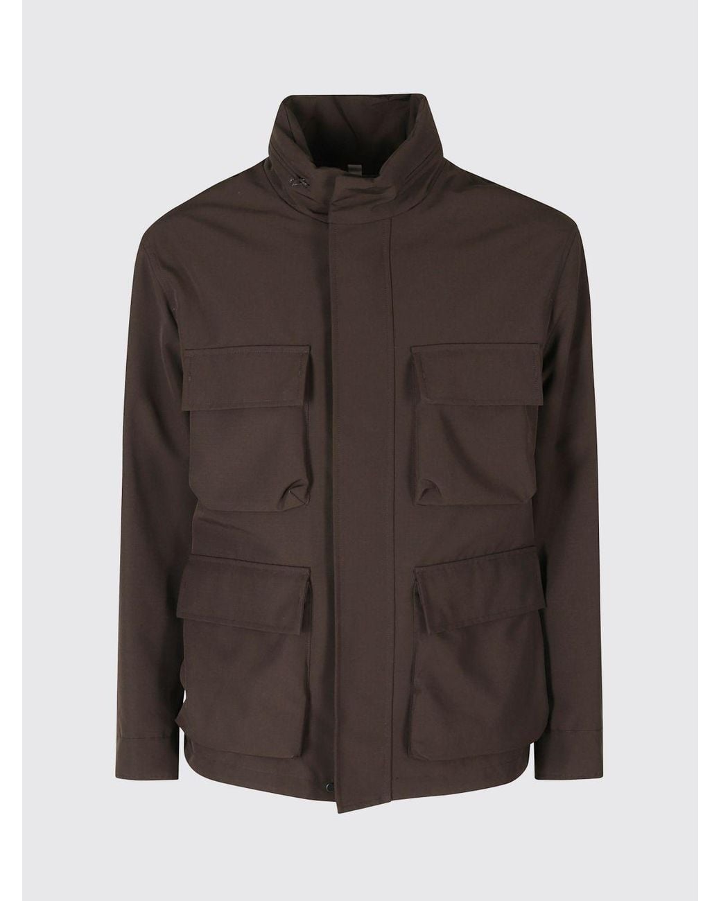 DUNO Brown Polyester Utility Parka With High Neck And Patch Pockets for men