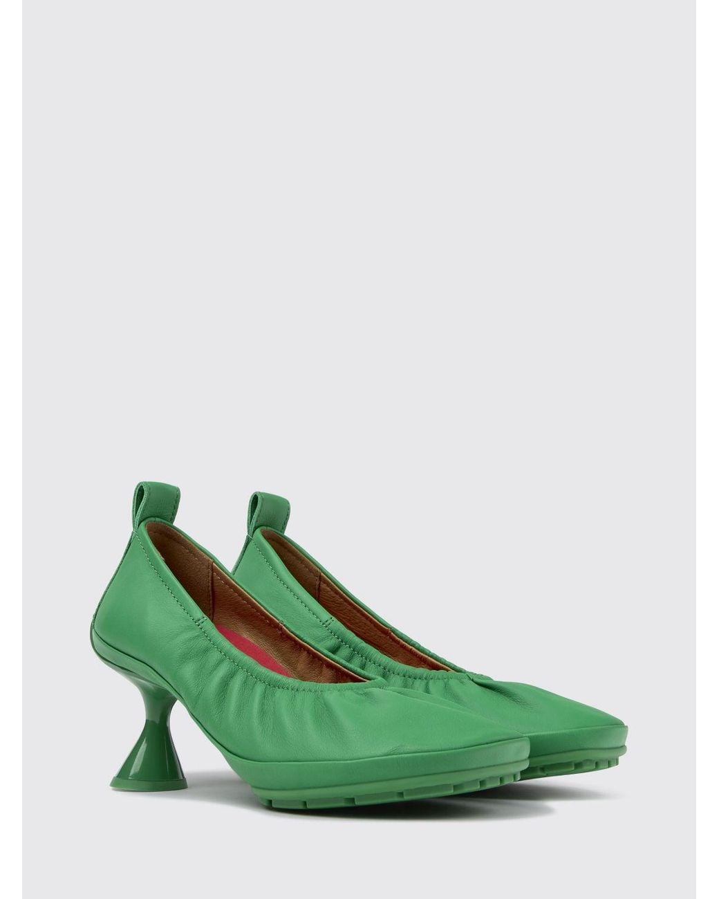 Camper Green Right Left Smooth Leather Pumps With Mid Spool Heel