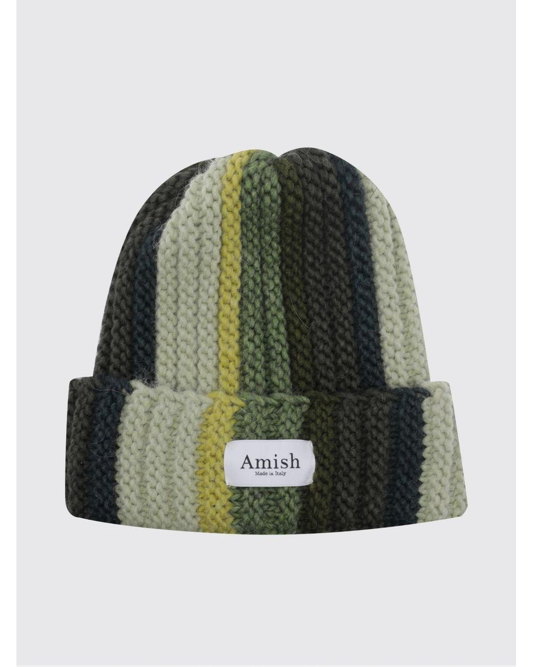 AMISH Green Multicoloured Striped Cuffed Beanie for men