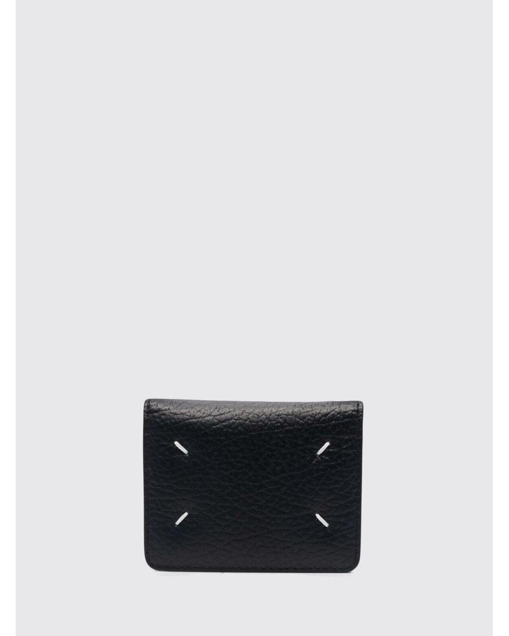 Maison Margiela White Hammered Leather Bifold Card Holder With Four Stitches for men