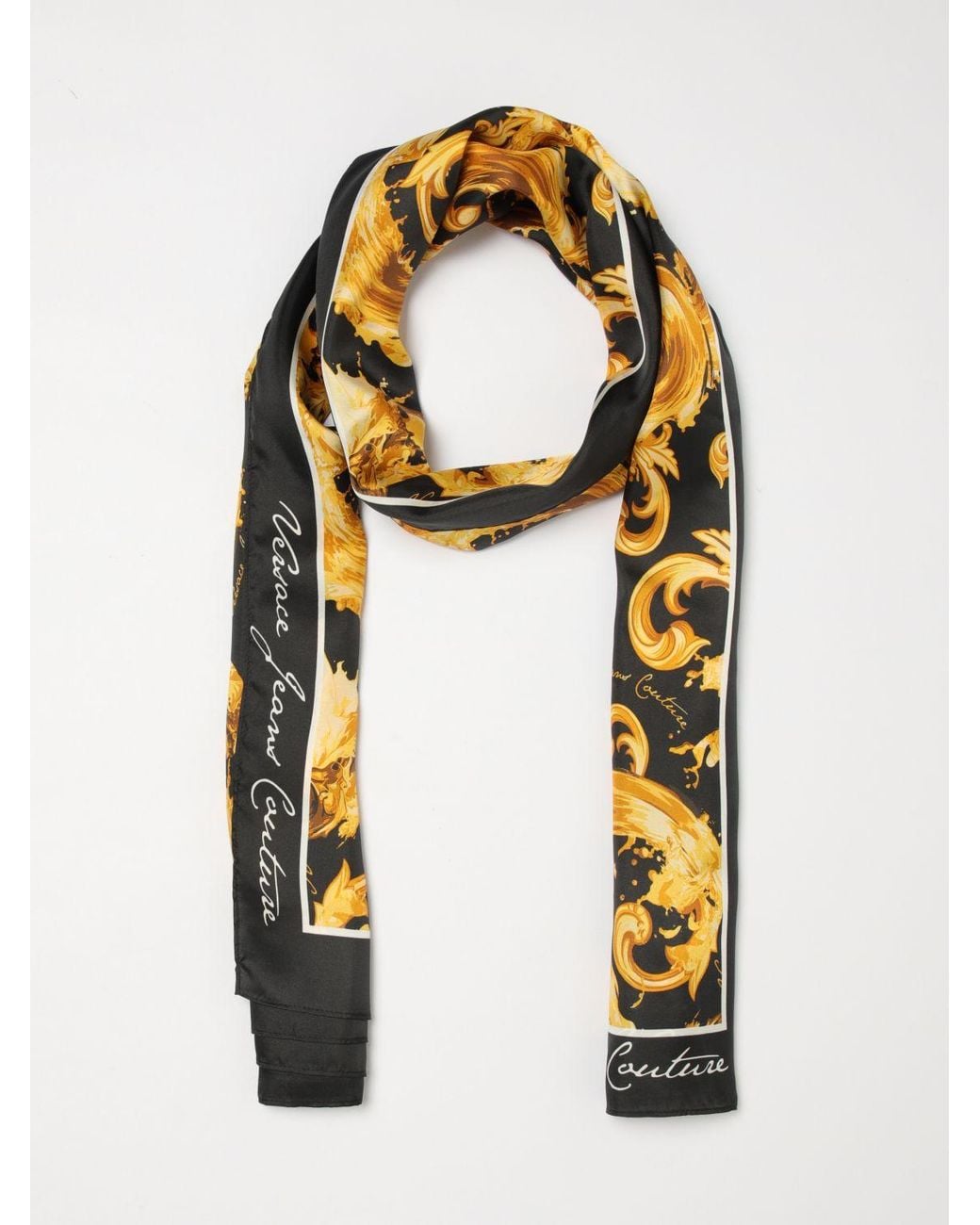 Versace Jeans Couture Black Baroque Print Silk Scarf