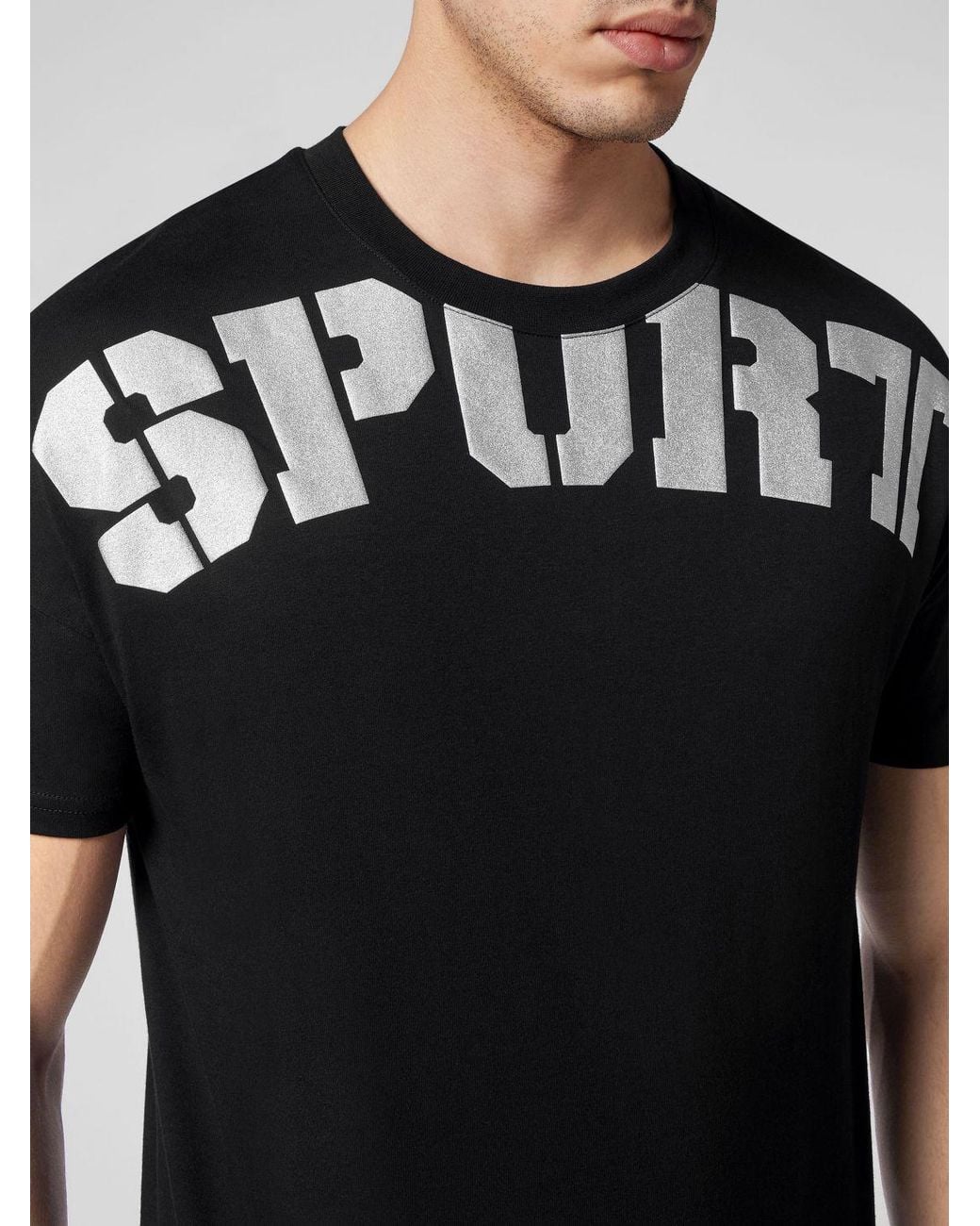 Philipp Plein Black Jersey T-Shirt With Dropped Shoulders And Back Logo Print for men
