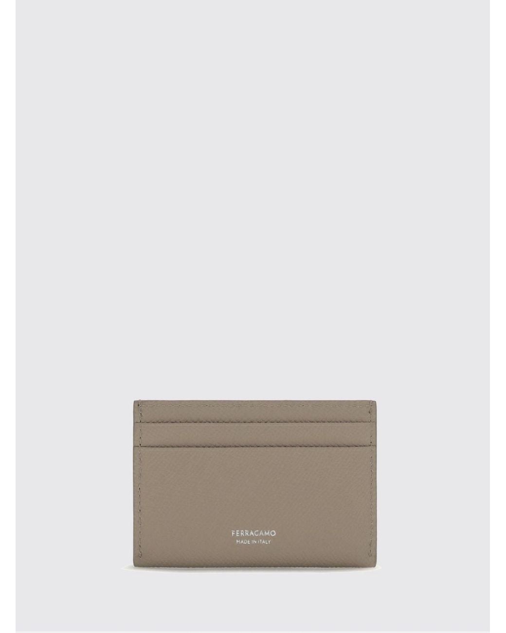 Ferragamo Gray Gancini Calfskin Card Holder With Metallic Logo