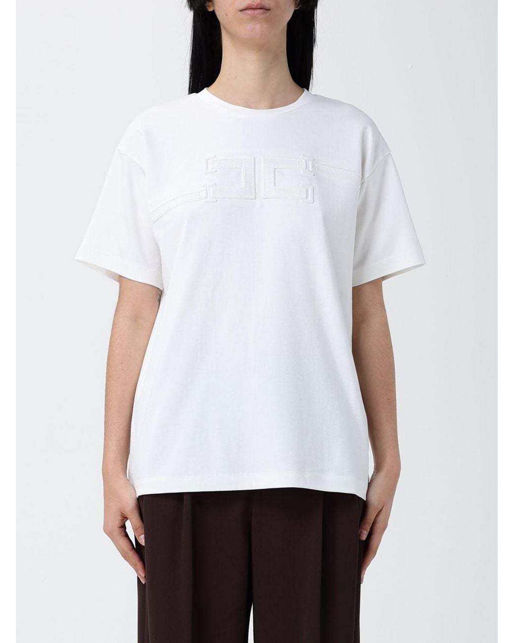 Elisabetta Franchi White Cotton T-Shirt With Embroidered Logo