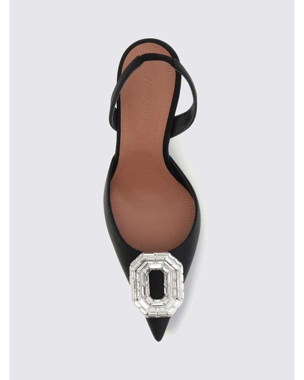 AMINA MUADDI Black Camelia Satin Slingback Pumps With Jewel Buckle