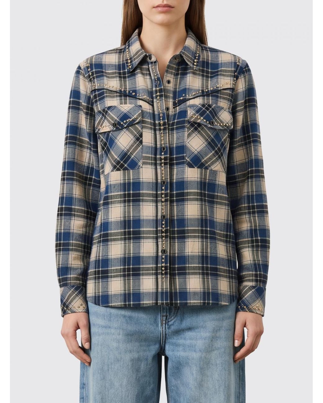 P.A.R.O.S.H. Blue P.A.R.O.S.H. Check Cotton Shirt With Stud Embellishments