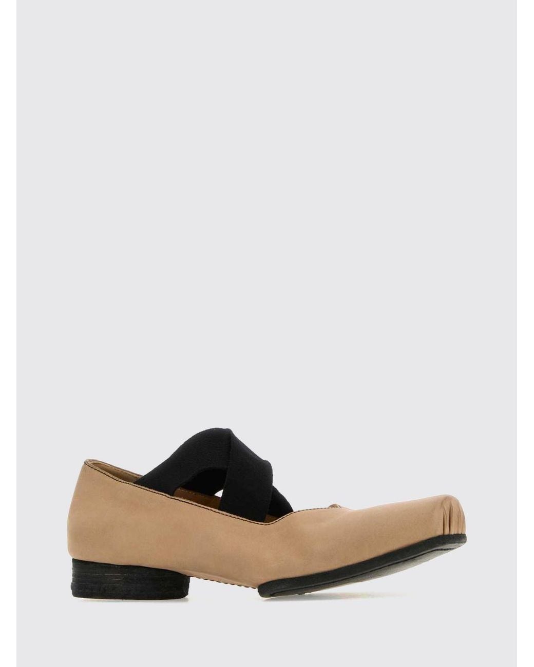 Uma Wang White Mary Jane Leather Flats With Square Toe And Elasticized Laces