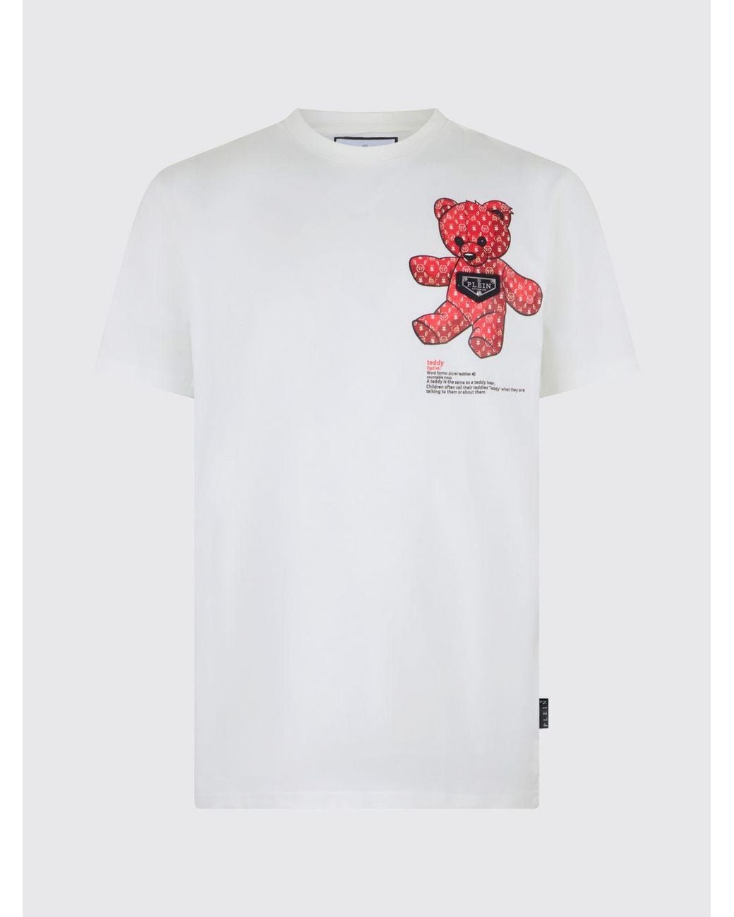 Philipp Plein White Slim Fit Teddy Bear Print Cotton T-Shirt for men