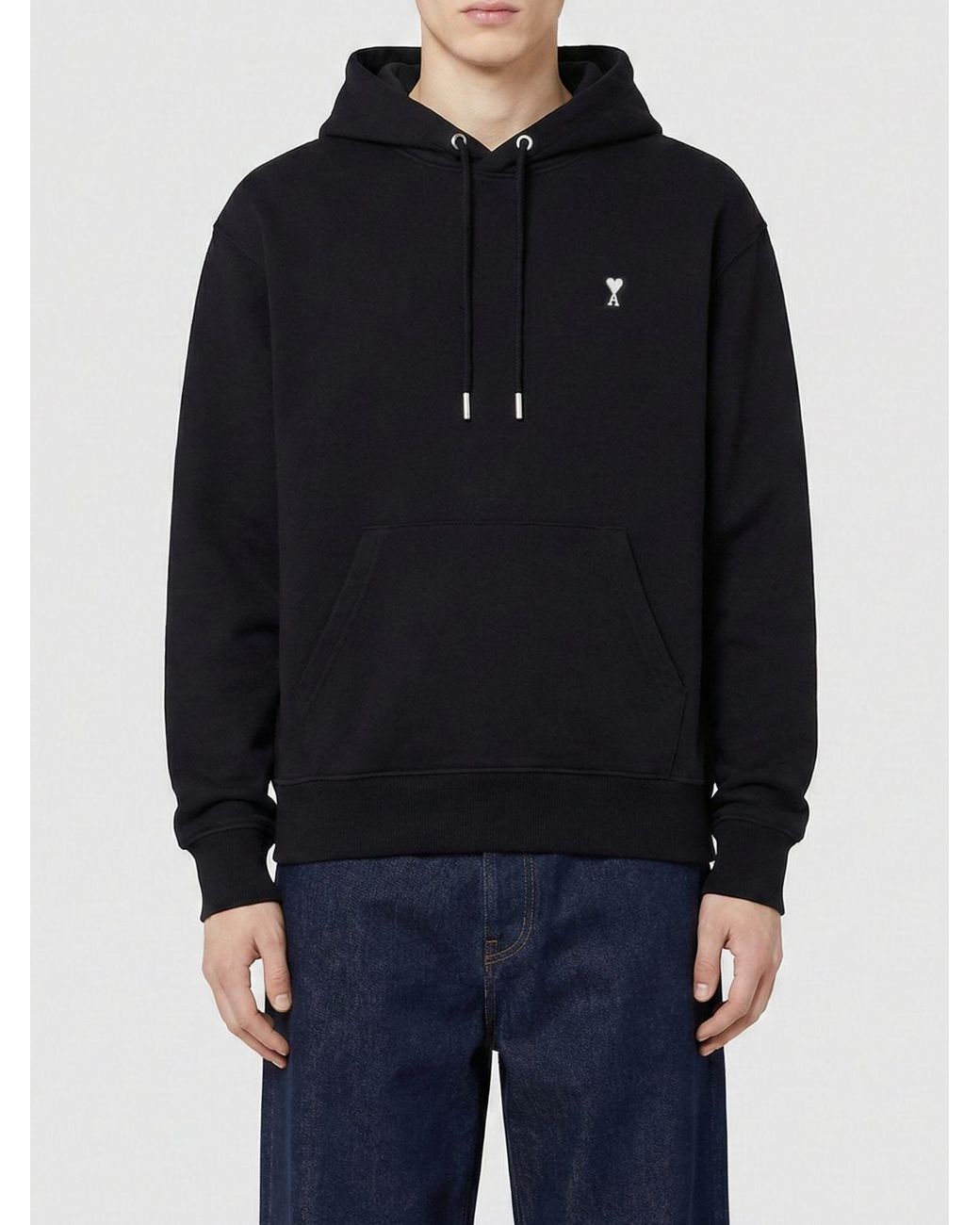 AMI Blue Cotton Hoodie With Logo for men