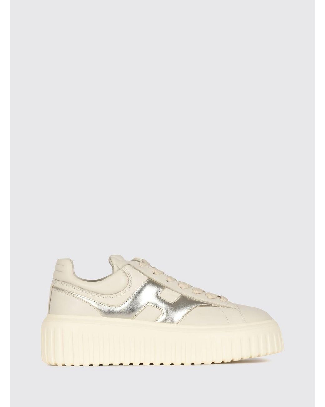 Hogan Natural H-Stripes Leather Platform Sneakers With Laminated Details