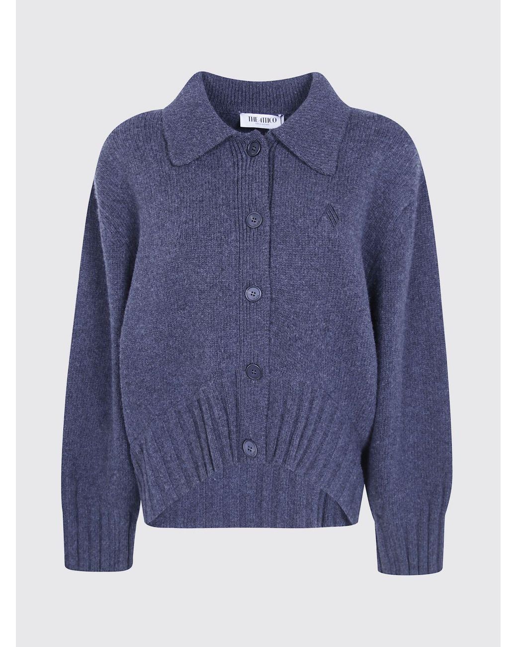 The Attico Blue Wool And Cashmere Polo Cardigan With Embroidered Logo And Dropped Shoulders