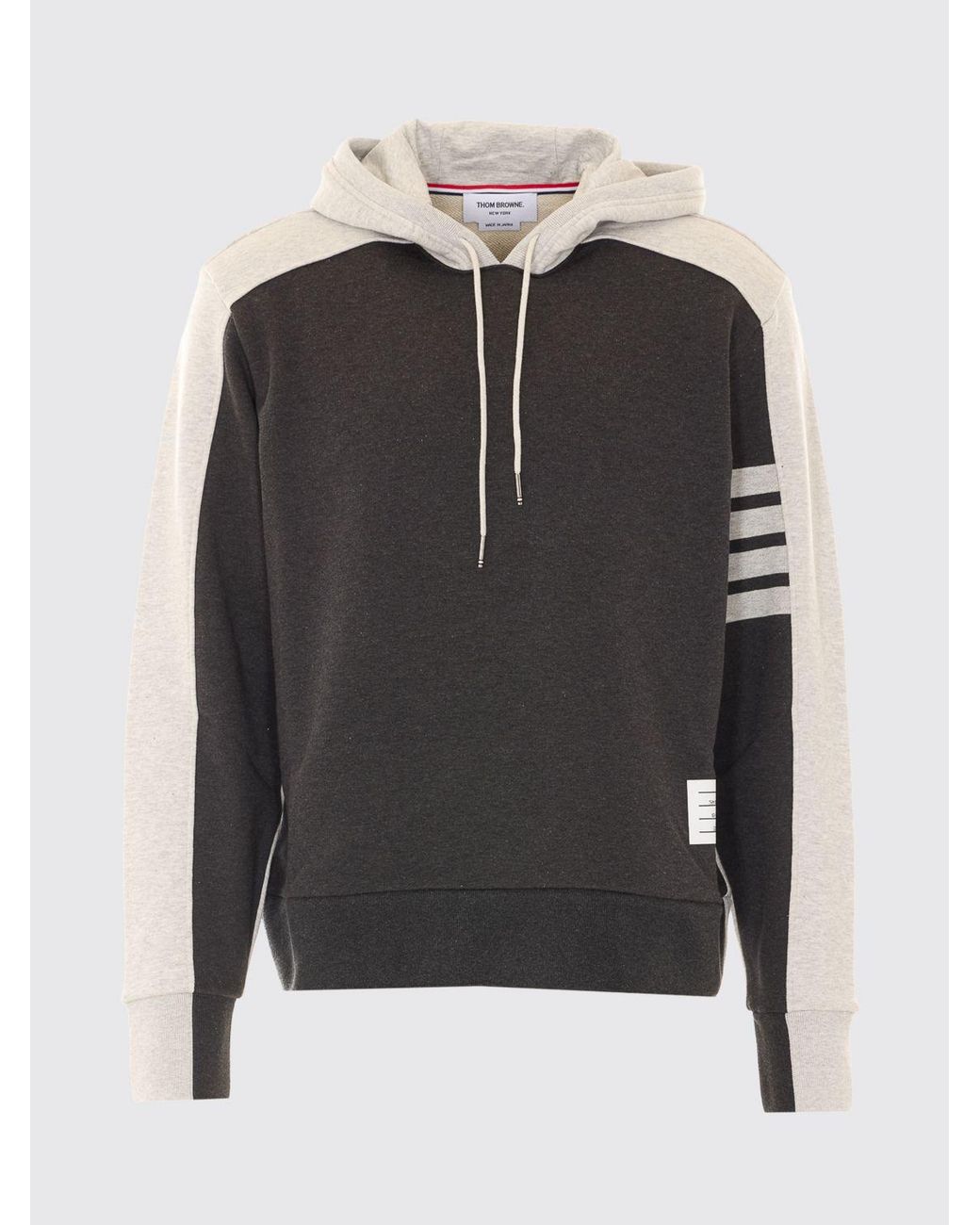 Thom Browne Gray Cotton Hoodie With Iconic 4-Bar Stripes On The Sleeve for men