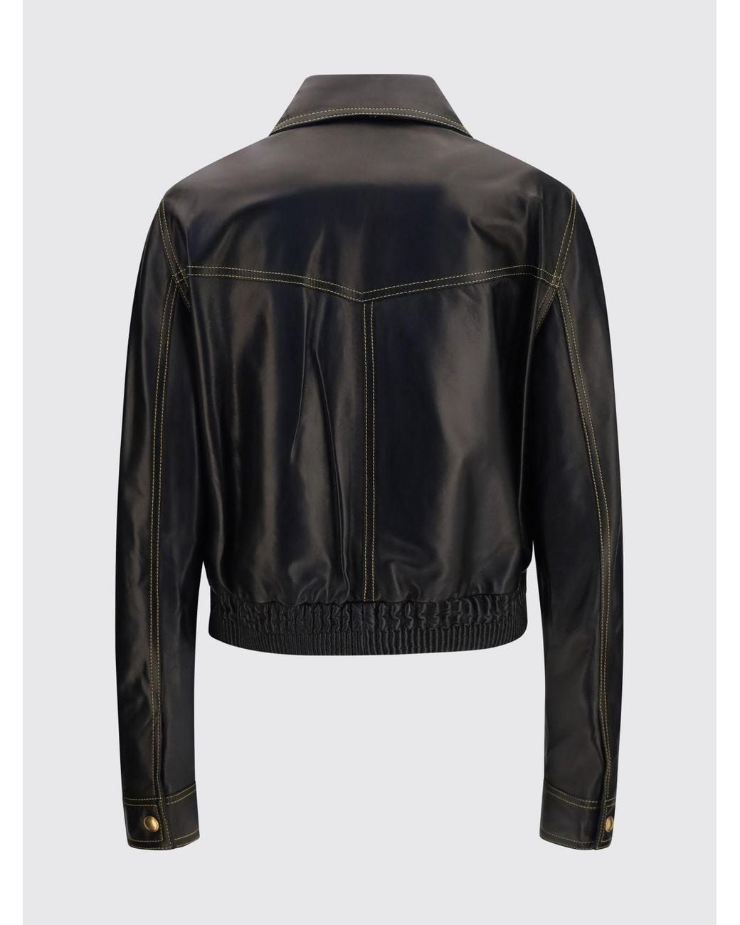 Versace Blue Cropped Lambskin Leather Shirt Jacket With Patch Pockets