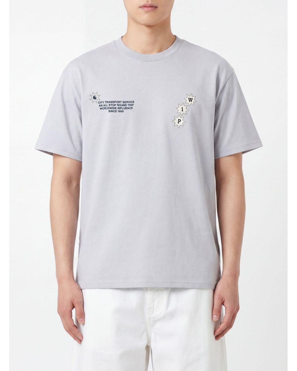 Carhartt Gray Cotton T-Shirt With Logo Print for men