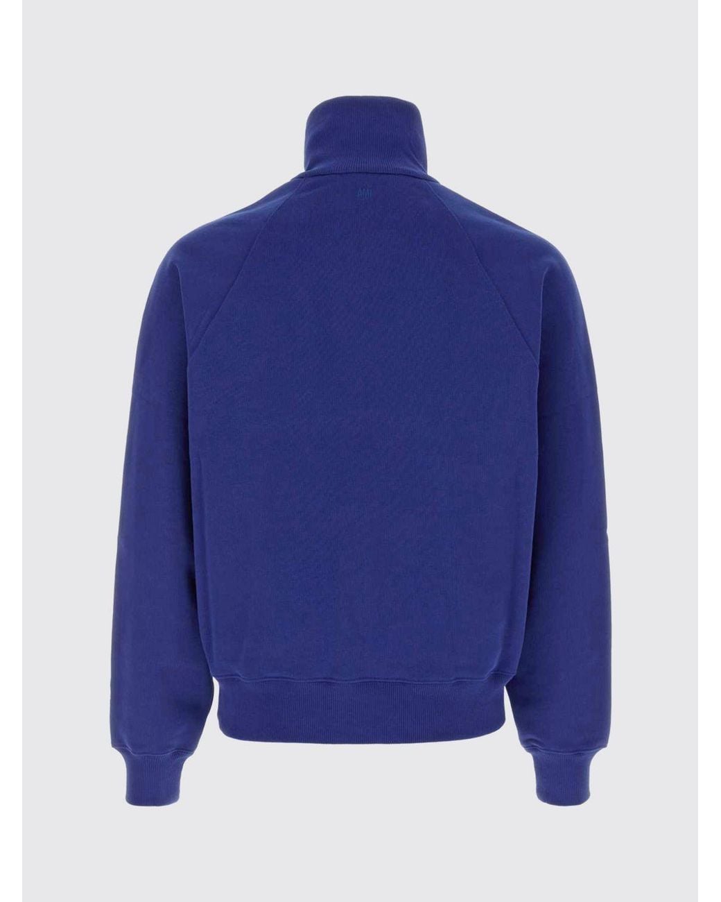 AMI Blue Cotton Half-Zip Sweatshirt With High Neck And Slogan Print for men