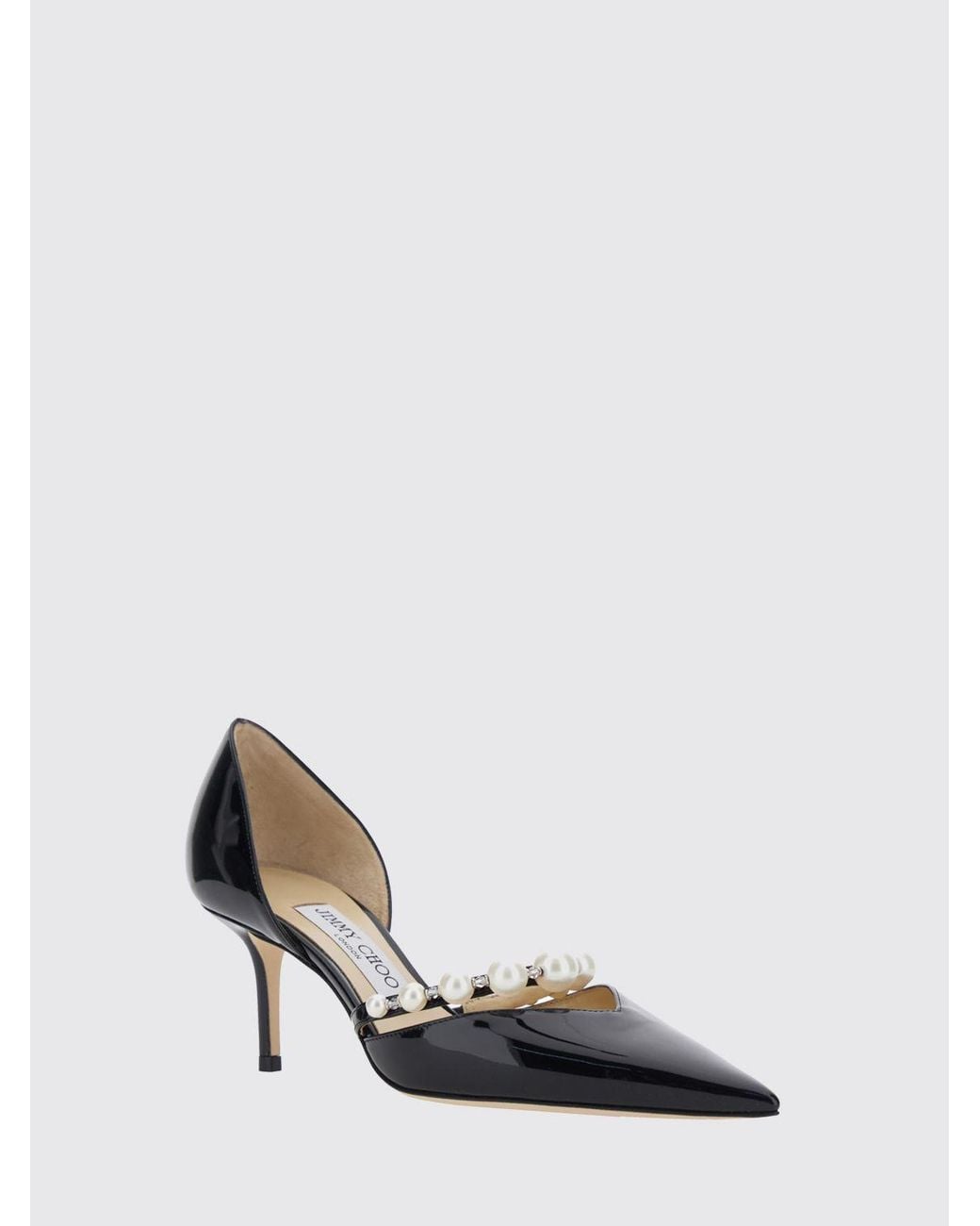 Jimmy Choo Black Aurelie Patent Leather Pumps With Pearls And Stiletto Heel