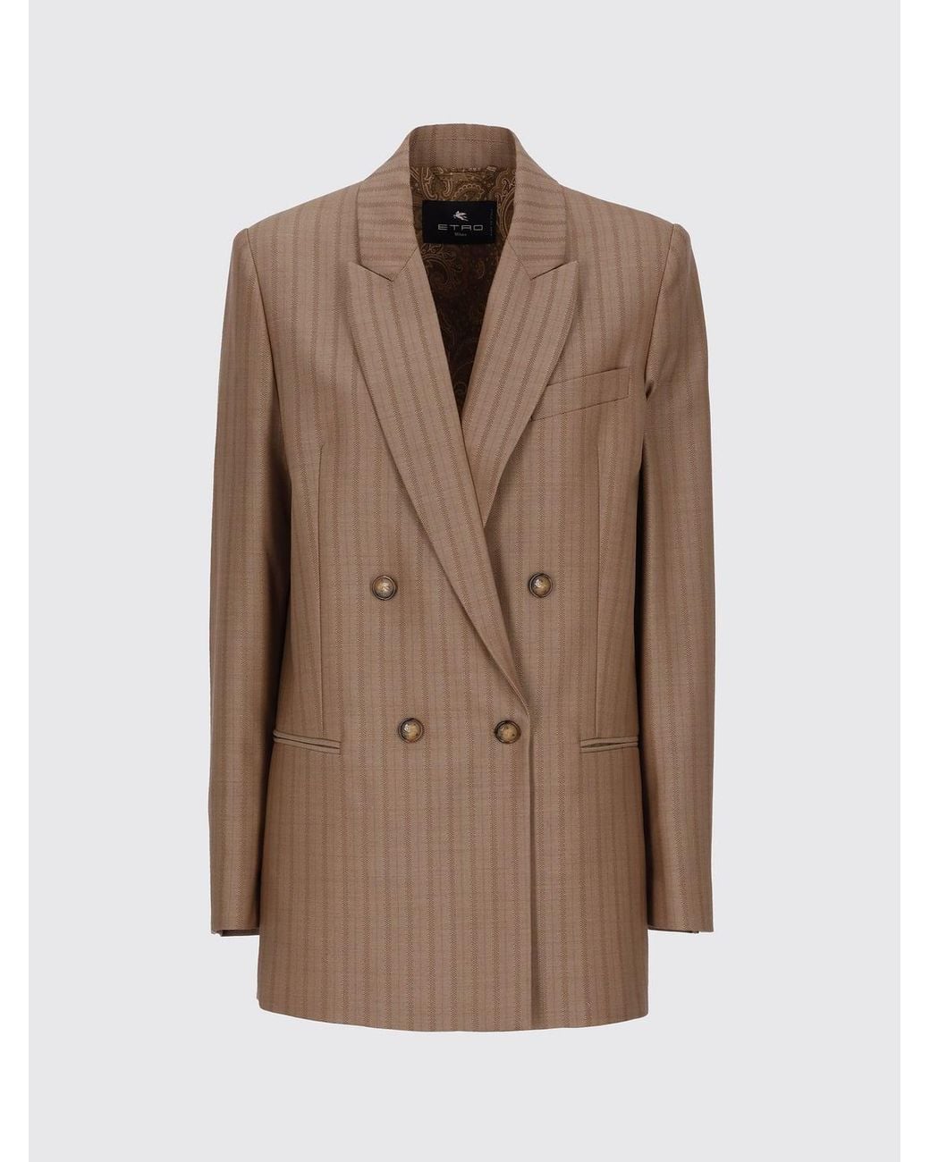 Etro Brown Oversized Double-Breasted Pinstriped Wool Blazer