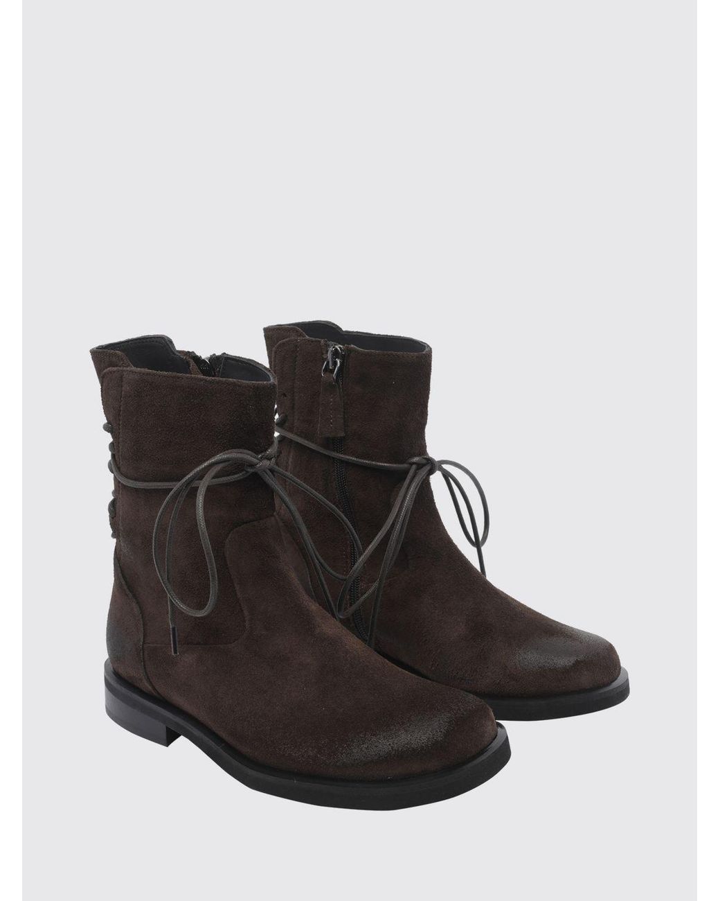 Poeve Black Suede Calfskin Ankle Boots With Adjustable Straps And A Low Heel