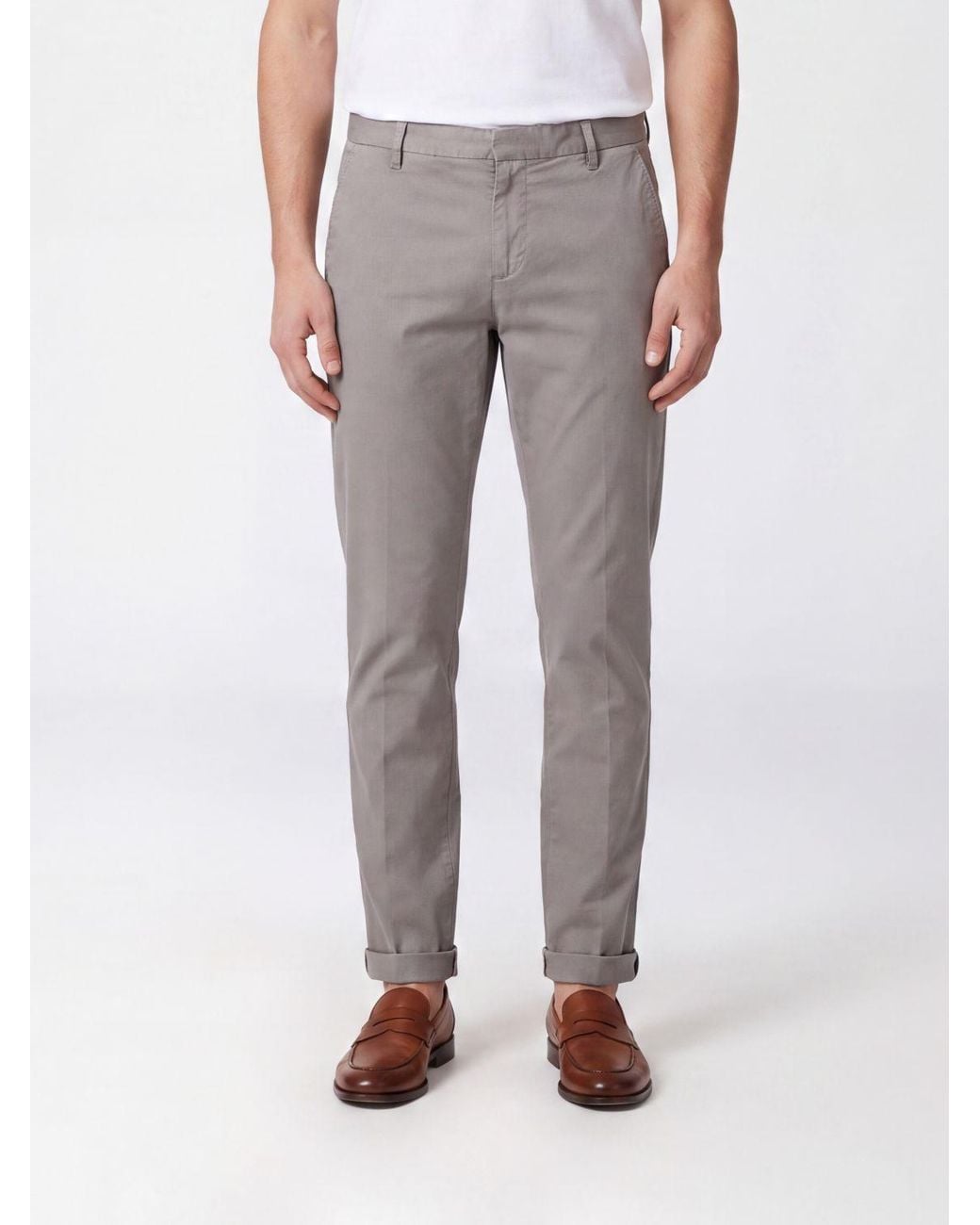 Dondup Gray Gaubert Slim Fit Mid-Rise Velvet Chino Trousers for men