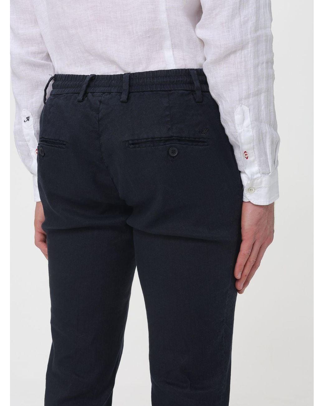 Mason's Blue Linen And Cotton Blend Drawstring Trousers for men