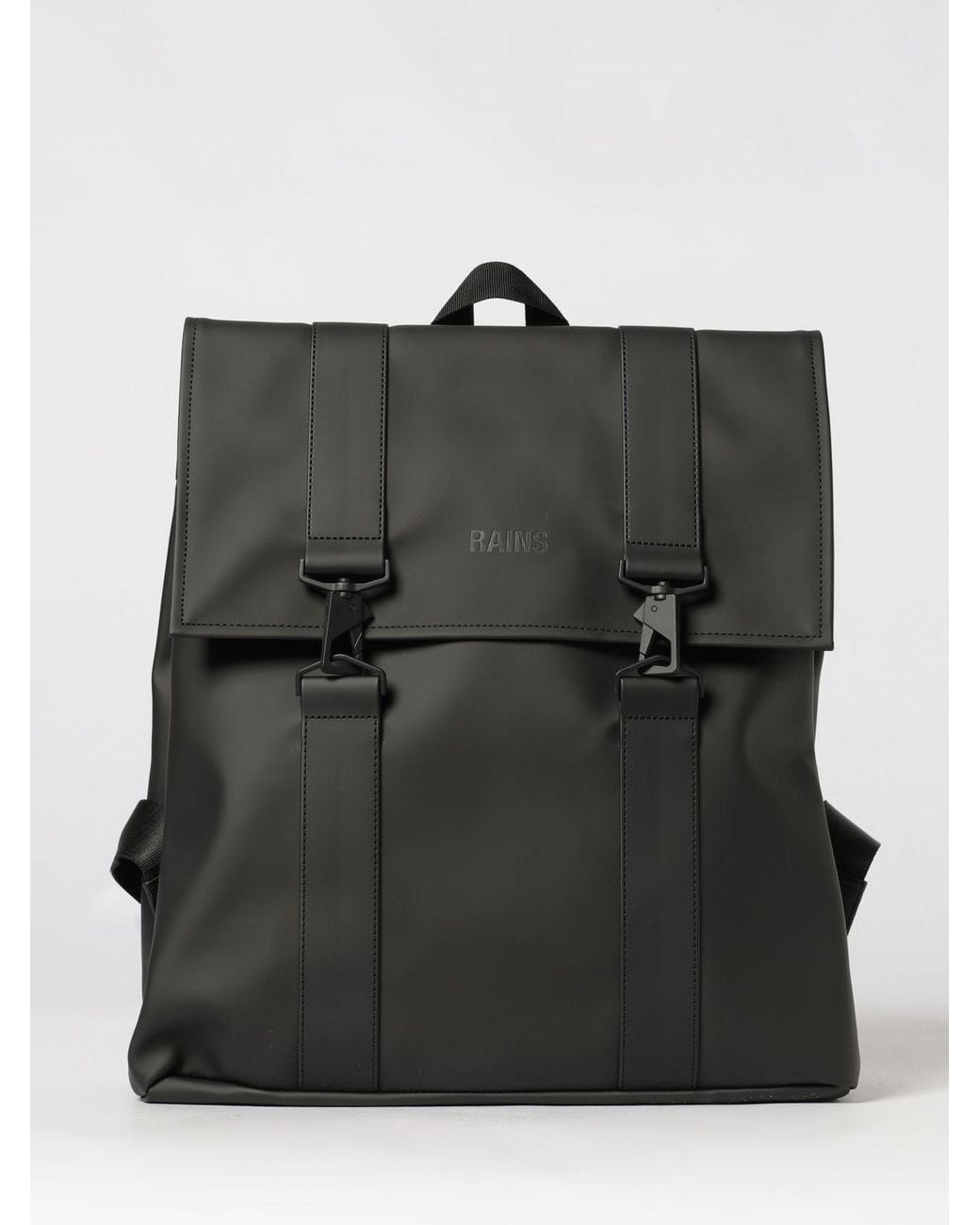 Rains Black Msn Waterproof Backpack With Hook Closure And Adjustable Straps for men