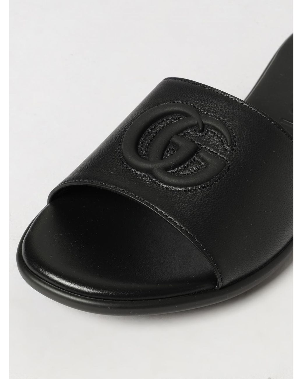 Gucci White Calfskin Leather Slides With Embossed Gg Monogram