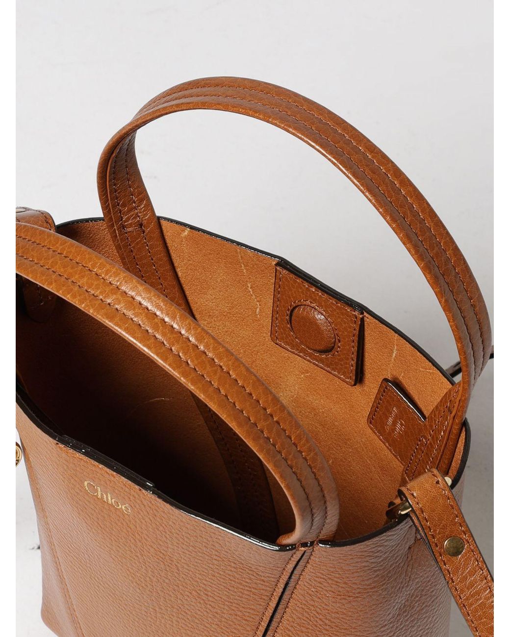 Chloé Brown ChloÉ Spin Mini Grained Calfskin Handbag With Ring Detail